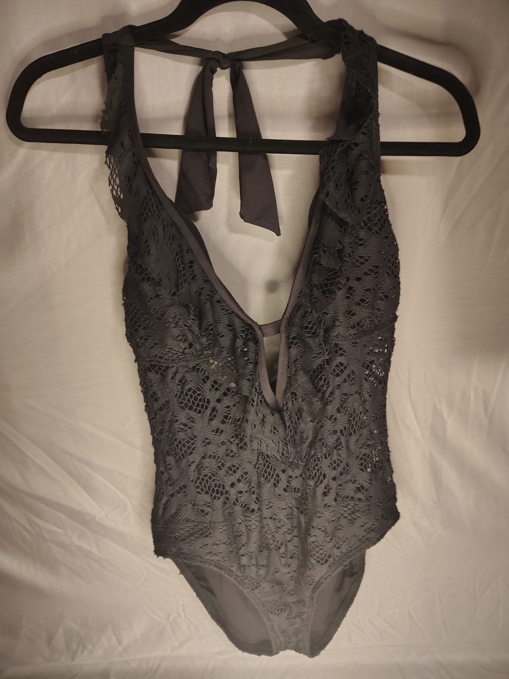 Kenneth Cole Black Lace Halter V‑Neck Bodysuit